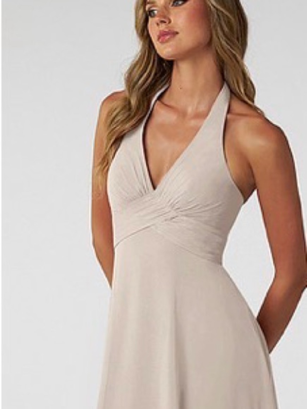 Elegant Halter-Neck Women’s Dress in Light Beige